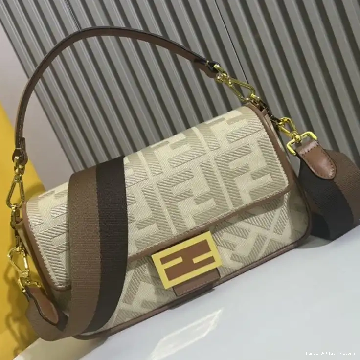 Cheap HOT Motif Medium Bag Baguette Canvas FF Beige Fendi In 0625